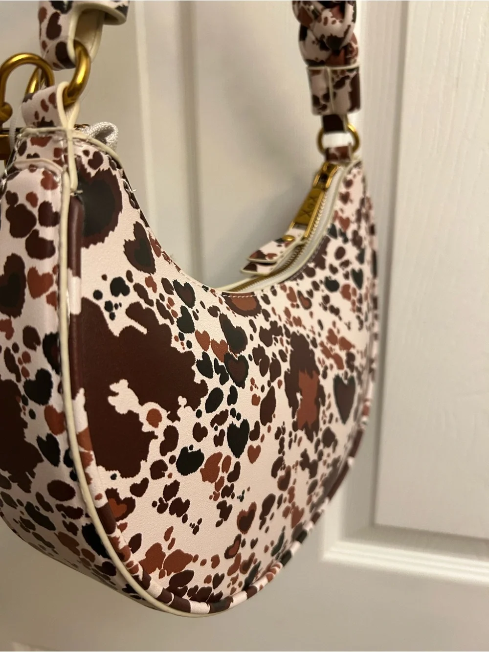 Betsey Johnson Brown & Cream Heart Print Hobo Bag